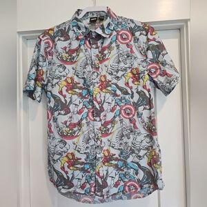 Marvel Heroes Patterned Men's Button Down Shirt, Medium